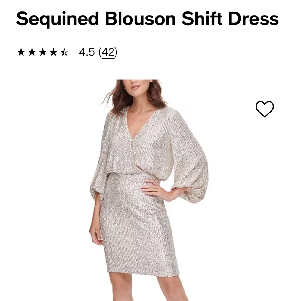Eliza J. Sequin Evening Dress in Nude and silver with Puff Sleeves surplice even